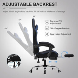 Gtplayer Fabric Gaming Chair, Massage Ergonomic Computer Chair With Footrest, Lumbar Support, Home Office Pc Racing Chairs, Blue - thumbnail 5