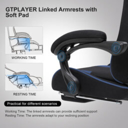 Gtplayer Fabric Gaming Chair, Massage Ergonomic Computer Chair With Footrest, Lumbar Support, Home Office Pc Racing Chairs, Blue - thumbnail 4