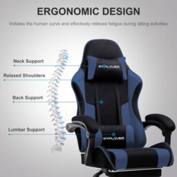 Gtplayer Fabric Gaming Chair, Massage Ergonomic Computer Chair With Footrest, Lumbar Support, Home Office Pc Racing Chairs, Blue - thumbnail 3