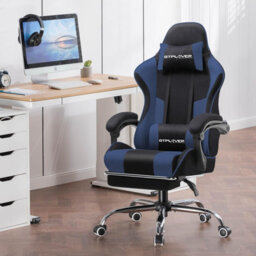 Gtplayer Fabric Gaming Chair, Massage Ergonomic Computer Chair With Footrest, Lumbar Support, Home Office Pc Racing Chairs, Blue - thumbnail 2