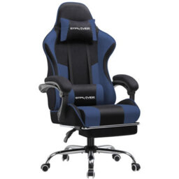 Gtplayer Fabric Gaming Chair, Massage Ergonomic Computer Chair With Footrest, Lumbar Support, Home Office Pc Racing Chairs, Blue - thumbnail 1