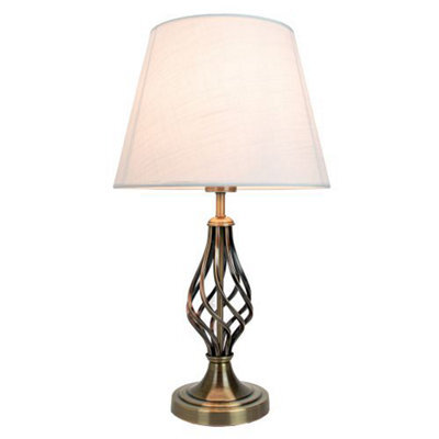Happy Homewares Traditional Antique Brass Table Lamp With Barley Twist Base And Linen Shade - image 1