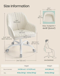 Songmics Office Chair, Swivel Chair, Makeup Vanity Chair, Teddy Fleece And Pu Leather Surface, Foam Padding, Adjustable Height - thumbnail 7