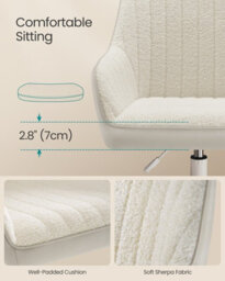 Songmics Office Chair, Swivel Chair, Makeup Vanity Chair, Teddy Fleece And Pu Leather Surface, Foam Padding, Adjustable Height - thumbnail 4