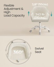 Songmics Office Chair, Swivel Chair, Makeup Vanity Chair, Teddy Fleece And Pu Leather Surface, Foam Padding, Adjustable Height - thumbnail 5