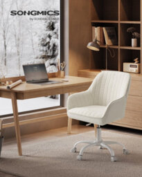 Songmics Office Chair, Swivel Chair, Makeup Vanity Chair, Teddy Fleece And Pu Leather Surface, Foam Padding, Adjustable Height - thumbnail 2