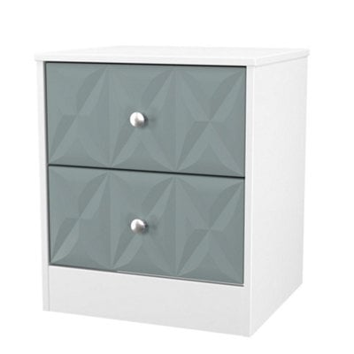 Genoa Ready Assembled Matt Duck Egg Blue & White 2 Drawer Bedside Chest (H)521mm (W)450mm (D)395mm - image 1