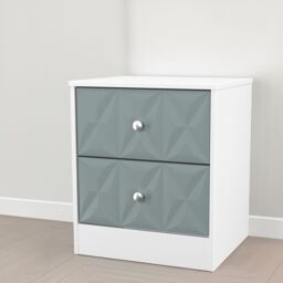 Genoa Ready Assembled Matt Duck Egg Blue & White 2 Drawer Bedside Chest (H)521mm (W)450mm (D)395mm - thumbnail 3