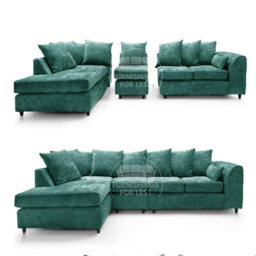 Furnishings For Less UK Monaco Chenille Fabric 5 Seater L Shaped Corner Sofa  Teal Left Hand Facing