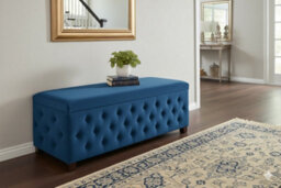 90Cm Wide Empire Ottoman Storage Box With Legs, Emerald Green Velvet Chesterfield Upholstered Ottoman Footstool Coffee Table - thumbnail 4