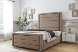 "Sloomy Ashford Mink Plush Bed Frame With Mattress With 50"" Upholstered Headboard 4'6 Double" - thumbnail 2