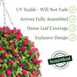 Pair Of Best Artificial 38Cm Pink Lush Tulip Hanging Basket Flower Topiary Ball - Weather & Fade Resistant - thumbnail 2
