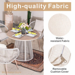 Abrihome Wicker Garden Dining Set 4 Seater - Outdoor Patio Table & Chairs With Olefin Cushions, Weather-Resistant Twist Rattan - thumbnail 6