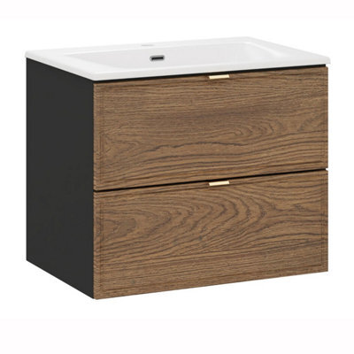 Heze Furniture Talia Casella Bathroom Cabinet Vanity 60 Cm With Basin - Casella Oak - image 1