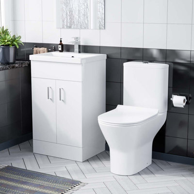 Nes Home 500mm White Basin Vanity & Rimless Close Coupled Toilet Set Flat Pack - image 1