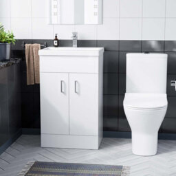 Nes Home 500mm White Basin Vanity & Rimless Close Coupled Toilet Set Flat Pack - thumbnail 3