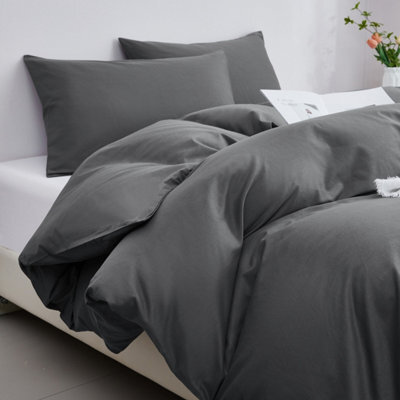 Groundlevel 100% Egyptian Cotton 400 Thread Count Grey Duvet Cover Set