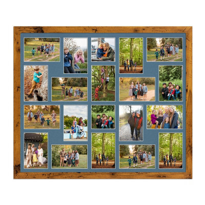 AK Frames 80X70Cm Rustic Oak Modern Multi Photo Frame With Pompadour Mount - Holds 20 Apertures (18X) 6X4, (2X) 4X4 Photos - image 1