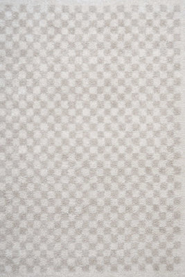 The Rugs Moodi Shaggy Light Beige Nomari Rug Runner Tartan Thick High Pile For Living Rooms, Bedrooms, Hallways, Kitchens - image 1
