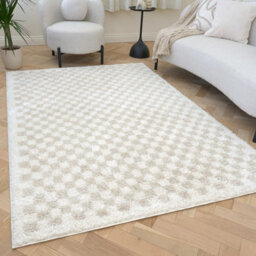 The Rugs Moodi Shaggy Light Beige Nomari Rug Runner Tartan Thick High Pile For Living Rooms, Bedrooms, Hallways, Kitchens - thumbnail 7