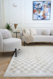 The Rugs Moodi Shaggy Light Beige Nomari Rug Runner Tartan Thick High Pile For Living Rooms, Bedrooms, Hallways, Kitchens - thumbnail 2