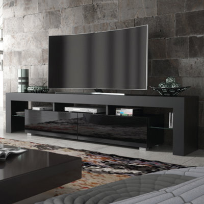 Tv Unit 200Cm Modern Black With High Gloss Doors - Creative Furniture - image 1