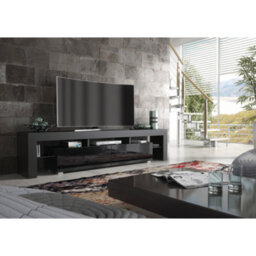 Tv Unit 200Cm Modern Black With High Gloss Doors - Creative Furniture - thumbnail 3