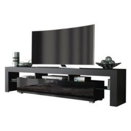 Tv Unit 200Cm Modern Black With High Gloss Doors - Creative Furniture - thumbnail 2