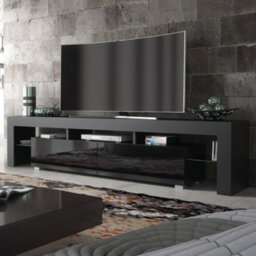 Tv Unit 200Cm Modern Black With High Gloss Doors - Creative Furniture