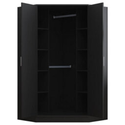 Reflect 2 Door Corner Wardrobe - Black Gloss & Black Oak - 2 Hanging Rails & 8 Shelves - H: 180Cm X W: 103Cm - Modern Design - thumbnail 8