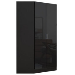 Reflect 2 Door Corner Wardrobe - Black Gloss & Black Oak - 2 Hanging Rails & 8 Shelves - H: 180Cm X W: 103Cm - Modern Design - thumbnail 5