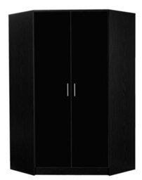 Reflect 2 Door Corner Wardrobe - Black Gloss & Black Oak - 2 Hanging Rails & 8 Shelves - H: 180Cm X W: 103Cm - Modern Design