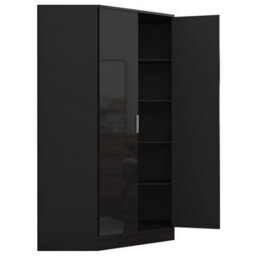 Reflect 2 Door Corner Wardrobe - Black Gloss & Black Oak - 2 Hanging Rails & 8 Shelves - H: 180Cm X W: 103Cm - Modern Design - thumbnail 6
