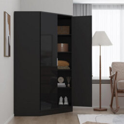Reflect 2 Door Corner Wardrobe - Black Gloss & Black Oak - 2 Hanging Rails & 8 Shelves - H: 180Cm X W: 103Cm - Modern Design - thumbnail 2