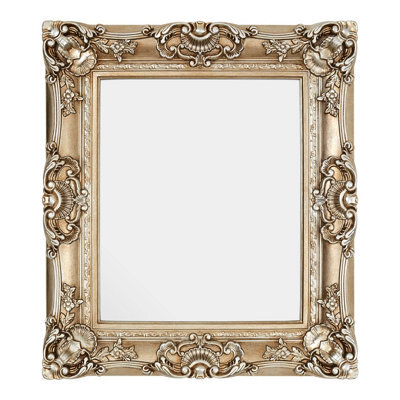 Orsina Stately Design Champagne Finish Square Ornate Wall Mirror, Elegant Slim Mirror, Versatile Hallway Mirror - image 1