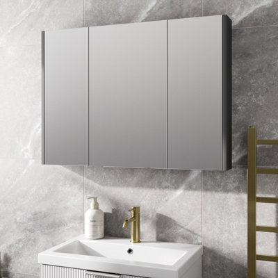 Affine 900mm Bathroom Mirror Cabinet 3 Door Storage Cupboard Wall Mounted Grey Gloss - image 1