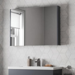 Affine 900mm Bathroom Mirror Cabinet 3 Door Storage Cupboard Wall Mounted Grey Gloss - thumbnail 2