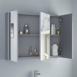 Affine 900mm Bathroom Mirror Cabinet 3 Door Storage Cupboard Wall Mounted Grey Gloss - thumbnail 6