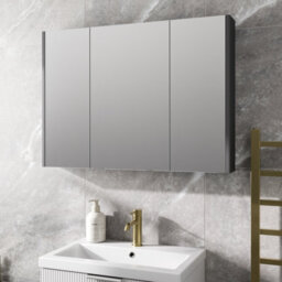 Aveli 900mm Bathroom Mirror Cabinet 3 Door Storage Cupboard Wall Mounted Grey Gloss