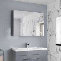 Affine 900mm Bathroom Mirror Cabinet 3 Door Storage Cupboard Wall Mounted Grey Gloss - thumbnail 5