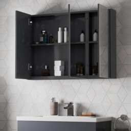Affine 900mm Bathroom Mirror Cabinet 3 Door Storage Cupboard Wall Mounted Grey Gloss - thumbnail 4