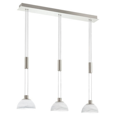 Satin Nickel Pendant Ceiling Light With White Alabaster Shade And Led Bulbs - image 1