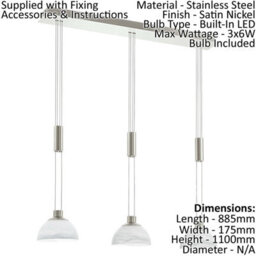 Satin Nickel Pendant Ceiling Light With White Alabaster Shade And Led Bulbs - thumbnail 2
