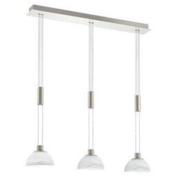 Satin Nickel Pendant Ceiling Light With White Alabaster Shade And Led Bulbs