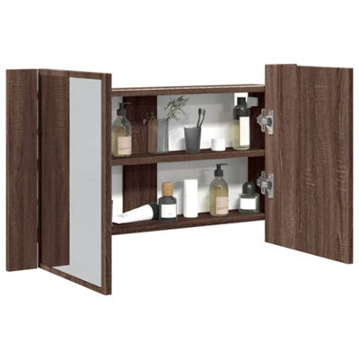 Walplus Led Bathroom Mirror Cabinet Brown Oak 80X12X45 Cm Acrylic - image 1