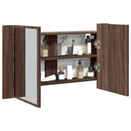 Walplus Led Bathroom Mirror Cabinet Brown Oak 80X12X45 Cm Acrylic