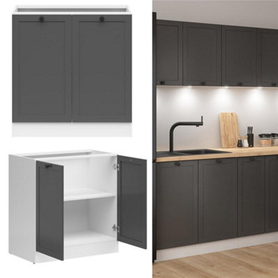 Impact Furniture 800mm Kitchen Base Unit Cabinet 2 Door 80Cm Cupboard Shaker Dark Grey Storage Junona - image 1