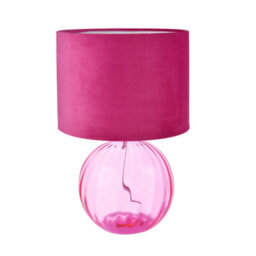 Happy Homewares Contemporary Light Pink Ribbed Glass Table Lamp With Soft Velvet Fabric Shade - thumbnail 5