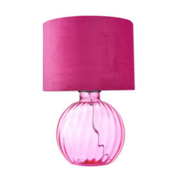 Happy Homewares Contemporary Light Pink Ribbed Glass Table Lamp With Soft Velvet Fabric Shade