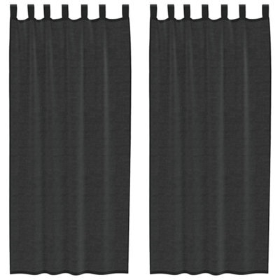 Berkfield Durable Voile Curtains With Tab Top 2 Pcs Black - image 1